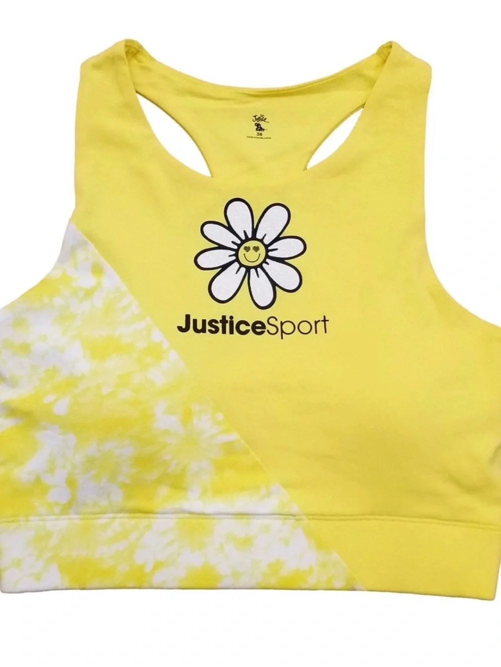 Justice 2-pack Yellow Black Groovy Padded Racerback Sports Bra Girls size 34 New